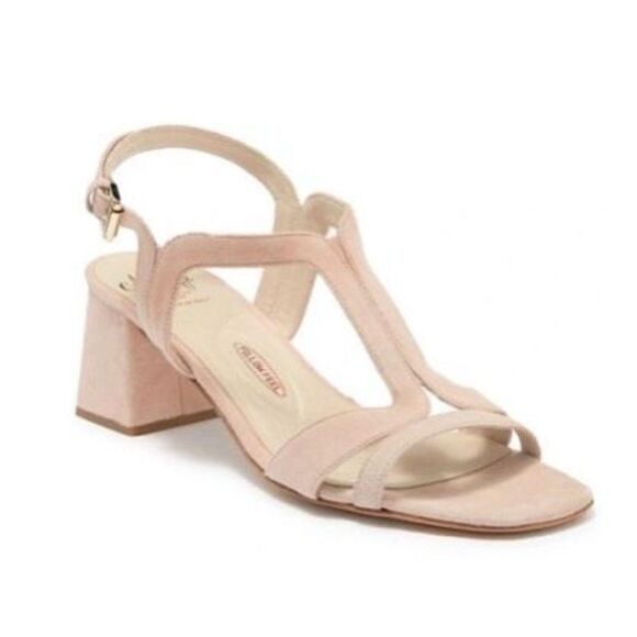 Amalfi by Rangoni Sandals Womens Size 11.5 Pink Suede T Strap Block Heel - Picture 1 of 10